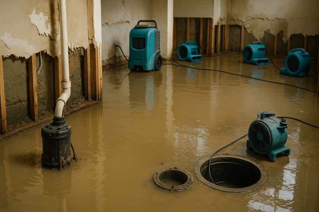Broken Sump Pump Flooded Basement Restoration Des Plaines, IL