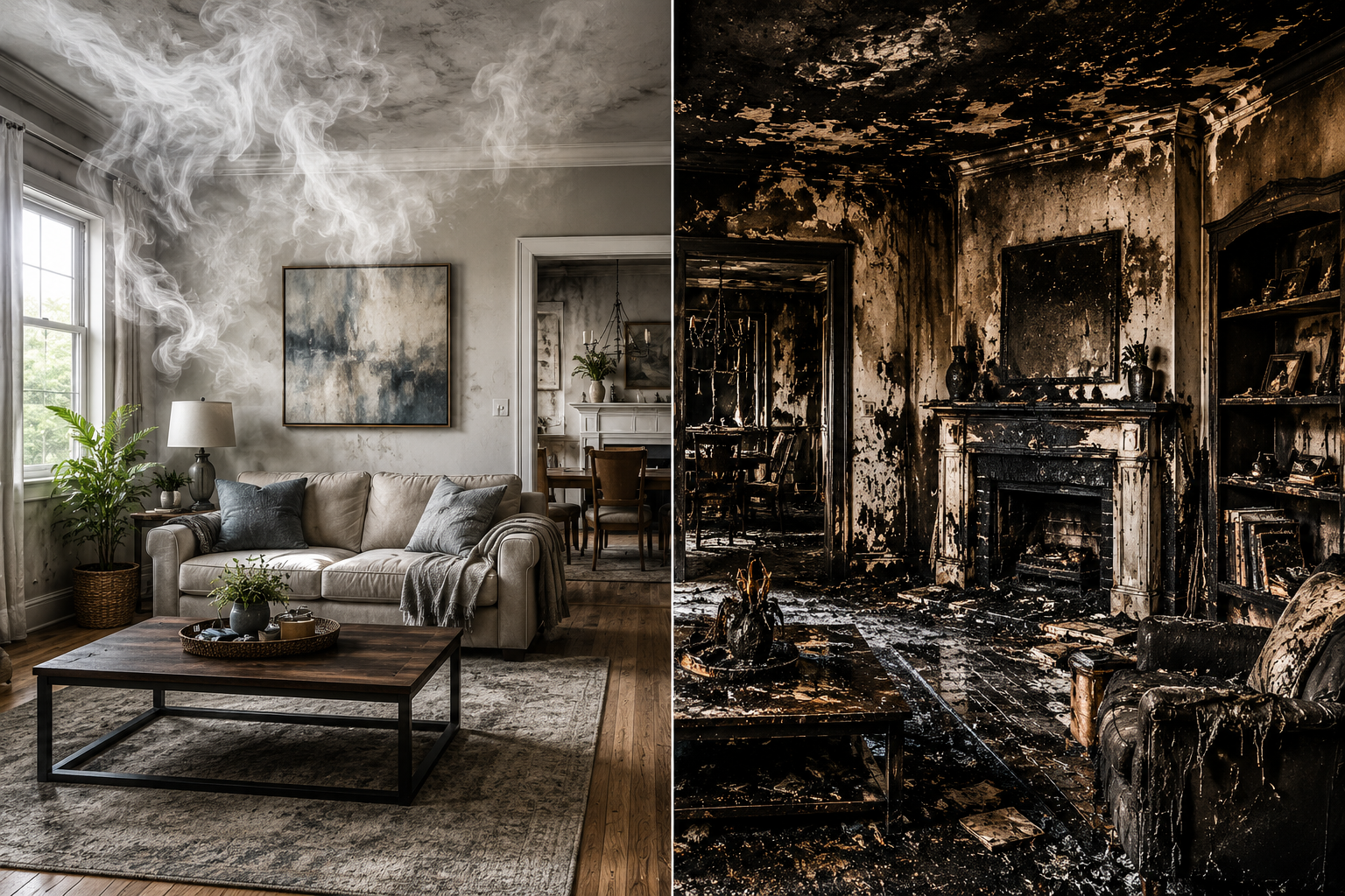 The Difference Between Smoke and Soot Damage and Why it Matters generate landscape image please The Difference Between Smoke and Soot Damage and Why it Matters generate landscape image please